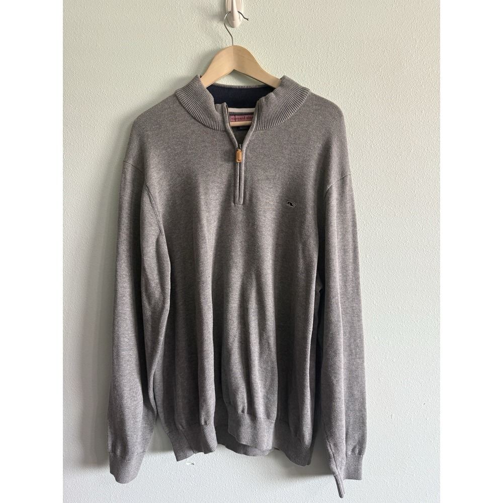 Vineyard Vines Sweater Mens 2XL Quarter Zip Pullover Collared Striped Gray XXL
